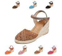 Women Closed Toe Espadrille Wedge Sandals Platform Ankle Strap Summer Casual Comfortable Low Heel Shoes for Beach Vacation Wedding Office (Khaki,41)
