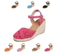 Women Closed Toe Espadrille Wedge Sandals Platform Ankle Strap Summer Casual Comfortable Low Heel Shoes for Beach Vacation Wedding Office (Red,43)