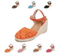 Women Closed Toe Espadrille Wedge Sandals Platform Ankle Strap Summer Casual Comfortable Low Heel Shoes for Beach Vacation Wedding Office (Orange,41)