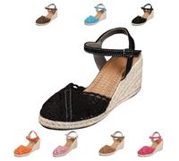 Women Closed Toe Espadrille Wedge Sandals Platform Ankle Strap Summer Casual Comfortable Low Heel Shoes for Beach Vacation Wedding Office (Black,37)