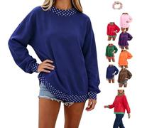 Women Color Block Polka Dot Patchwork Sweatshirt,Casual Mock Neck Pullover