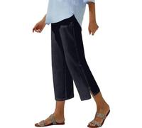 Women Cotton Linen Capri Pants Elastic Waist Trousers Summer Relaxed Fit Plain Casual Bottoms Button Trendy Trousers Activewear B-145