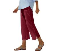 Women Cotton Linen Capri Pants Elastic Waist Trousers Summer Relaxed Fit Plain Casual Bottoms Button Trendy Trousers Activewear B-145