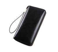 Women Cowhide Genuine Leather Wallet Travel Card Holder Zipper Long for(Black)