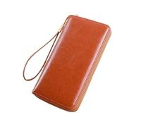 Women Cowhide Genuine Leather Wallet Travel Card Holder Zipper Long for(Brown)