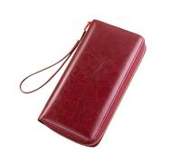 Women Cowhide Genuine Leather Wallet Travel Card Holder Zipper Long for(Red)