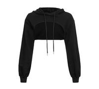 Women Crop Hoodie Pullover Short Sweatshirts Long Sleeve Pullover Round Collar Cut Outs Shirts with Hood Blouse F-124