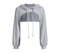 Women Crop Hoodie Pullover Short Sweatshirts Long Sleeve Pullover Round Collar Cut Outs Shirts with Hood Blouse F-124