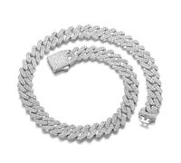 Women Cuban Link Chain Choker Necklace Silver Crystal Diamond Miami Cuban Necklace 12mm 16 inch Iced Out Chain Bling Hip Hop Jewelry for Womens Gift