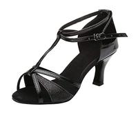 Women Dance Sandals Shoes Dance Latin Party Satin Girl Tango Med Heels Casual Shoes Slip on Athletic Trainers F-43