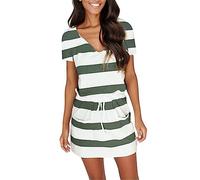 Women' Dress with Front Tie with V-Neck Spaghetti Strap Vest, Open Back Flowing Length, Soft, Comfortable, Two Pockets on The Hem, What Do You Want to Put in? Weekend(Green,M)