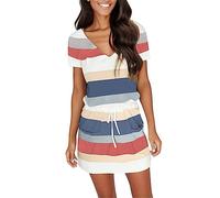 Women' Dress with Front Tie with V-Neck Spaghetti Strap Vest, Open Back Flowing Length, Soft, Comfortable, Two Pockets on The Hem, What Do You Want to Put in? Weekend(Blue,L)