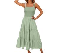 Women' Fashion Maxi Dress Boho Sleeveless Solid Beach Summer Dresses, Light(Light Green,XL)