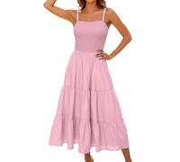 Women' Fashion Maxi Dress Boho Sleeveless Solid Beach Summer Dresses, Light(Pink,XL)