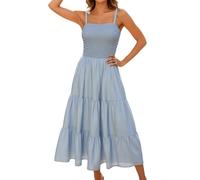 Women' Fashion Maxi Dress Boho Sleeveless Solid Beach Summer Dresses, Light(Sky Blue,XXL)
