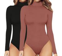 Women Fashion Mock Turtle Neck Long Sleeve Solid Plush Tops Bodysuit Jumpsuit Body Gainant Amincissant Plat (XXL)