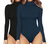 Women Fashion Mock Turtle Neck Long Sleeve Solid Plush Tops Bodysuit Jumpsuit Body Gainant Amincissant Plat (S)