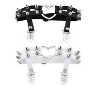 Women Girl Sexy Leather Heart Garters Punk Rock Rivet Stud Leg Ring 2pcs