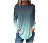 Women Gradient Print Tops Long Sleeve Crew Neck T Shirts Casual Blouse Loose Basic Shirts Going Out Tunic B-02