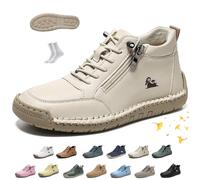 Women Handmade Ankle Boots, vogldeck - Waterproof & Comfortable Orthopedic Outdoor Beck Shoes Lightweight Non-Slip Slip-on Casual Hiking Walking Barefoot Sneakers(Beige,46 EU)