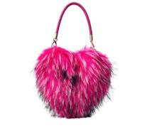 Women Heart-Shaped Faux Fur Top-Handle Handbag，Y2K Evening Party Purse