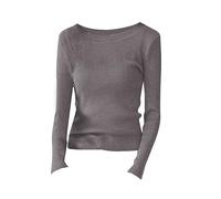 Women Jumpers Crewneck Sweater Plian Pullover Basic Knitted Sweater Long Sleeve Baggy Top Elegant Jumper Fall Winter Clothes F-01 (Grey, One Size)