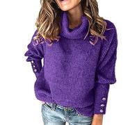 Women Jumpers Turtleneck Sweater Graphic Pullover Basic Cable Knit Sweater Long Sleeve Baggy Top Trendy Jumper Fall Clothes F-02 (Purple, XXL)