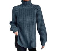 Women Jumpers Turtleneck Sweater Graphic Pullover Basic Knitted Sweater Long Sleeve Loose Fit Top Trendy Pullover Clothing F-02 (BU3, M)