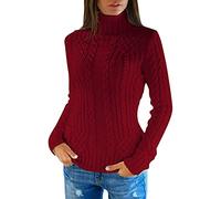 Women Jumpers Turtleneck Sweater Graphic Pullover Casual Knitwear Long Sleeve Baggy Top Lightweight Jumper Fall Clothes F-03 (Red, L)