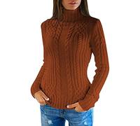 Women Jumpers Turtleneck Sweater Graphic Pullover Casual Knitwear Long Sleeve Baggy Top Lightweight Jumper Fall Clothes F-03 (Brown, XXL)