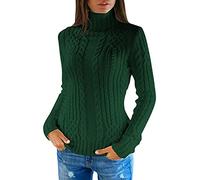 Women Jumpers Turtleneck Sweater Graphic Pullover Casual Knitwear Long Sleeve Baggy Top Lightweight Jumper Fall Clothes F-03 (Green, XXL)