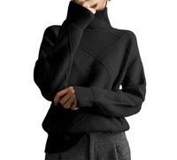 Women Jumpers Turtleneck Sweater Solid Color Pullover Basic Knitwear Long Sleeve Baggy Shirts Soft Pullover Clothing F-01 (Black, M)
