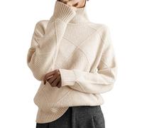 Women Jumpers Turtleneck Sweater Solid Color Pullover Basic Knitwear Long Sleeve Baggy Shirts Soft Pullover Clothing F-01 (Beige, L)