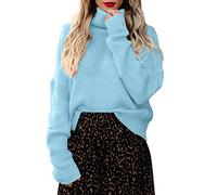 Women Jumpers Turtleneck Sweater Solid Color Pullover Casual Knitwear Long Sleeve Baggy Tunic Lightweight Jumper Clothing F-03 (Light Blue, XXL)