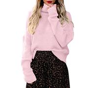 Women Jumpers Turtleneck Sweater Solid Color Pullover Casual Knitwear Long Sleeve Baggy Tunic Lightweight Jumper Clothing F-03 (Pink, XXL)