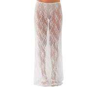 Women Lace Floral Long Maxi Skirts Low Waist Solid Mesh Sheer See Through Skirt Summer Club Party Beachwear(Color 2,S)