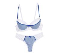 Women Lace Stripes Bra and Panty Set Plus Size Underwire Everyday Bras Pink(Blue,34B)