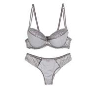 Women Lace Stripes Bra and Panty Set Plus Size Underwire Everyday Bras Pink(Grey,38C)