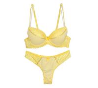 Women Lace Stripes Bra and Panty Set Plus Size Underwire Everyday Bras Pink(Yellow,34E)