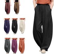 Women Linen Barrel Baggy Summer Pant, Wide Leg High Waisted Palazzo Harem Pants, Flowy Loose Fit Lantern Casual Trousers