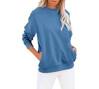 Women Long Sleeve Sweatshirt Pullover Jumpers Women's Crew Neck Solid Color Sweatshirt Tops Long Sleeves Casual Pullover Cute Lightweight Loose Tops (Blue, XL)