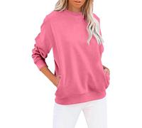 Women Long Sleeve Sweatshirt Pullover Jumpers Women's Crew Neck Solid Color Sweatshirt Tops Long Sleeves Casual Pullover Cute Lightweight Loose Tops (Hot Pink, L) d680