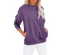 Women Long Sleeve Sweatshirt Pullover Jumpers Women's Crew Neck Solid Color Sweatshirt Tops Long Sleeves Casual Pullover Cute Lightweight Loose Tops (Purple, M)