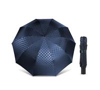 Women Men Big 10K Windproof Business Umbrellas Double Layer 3Folding Umbrella Rain Male Dark Grid Parasol Family Travel (Color : Black) (Blue)