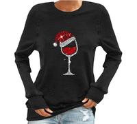 Women Merry Christmas Sweatshirt Xmas Shirts Tops for Women 2024 Cute Santa Printed Casual Crewneck Long Sleeve Pullover Sweatshirts Tops Christmas Sweatshirts for Women (Black, XXL) p2990