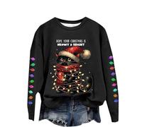 Women Merry Christmas Sweatshirt Xmas Tops Womens Your Christmas is Meowy and Printed Sweatshirt Graphic Crewneck Pullover Sweater Long Sleeve Shirts Trendy Funny Clothes (Black, XXL) q3767