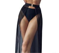 Women Mesh pour bikini Cover Up Skirt High Waist Open Front Women(Black L)