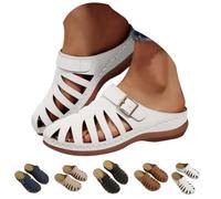 Women Mule Sandals 2026 Closed Toe Slip on Wedge Clogs Adjustable Buckle Arch Support Breathable Hollow Out Lightweight Platform Casual Walking Shoes Backless (White,36)