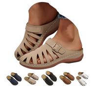 Women Mule Sandals 2026 Closed Toe Slip on Wedge Clogs Adjustable Buckle Arch Support Breathable Hollow Out Lightweight Platform Casual Walking Shoes Backless (Khaki,42)