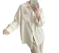 Women Oversized Turn-Down Collar Shirt Coat Solid(Light Apricot L) | Turn-down collar design, oversized fit, solid color style, long sleeves, regular length cut